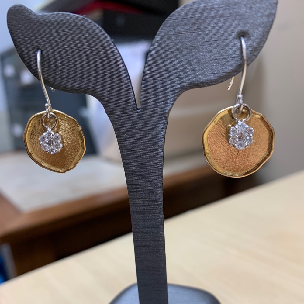 Silver Shepherd’s Hook Silver/Gold Vermeil Disk 14k gold and diamond accent